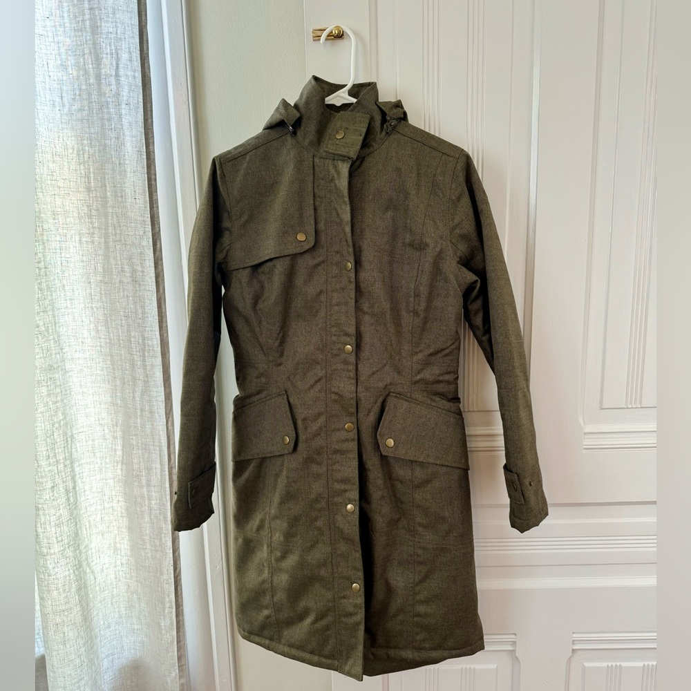 Spiewak olive mid-weight rain-proof removable hood coat